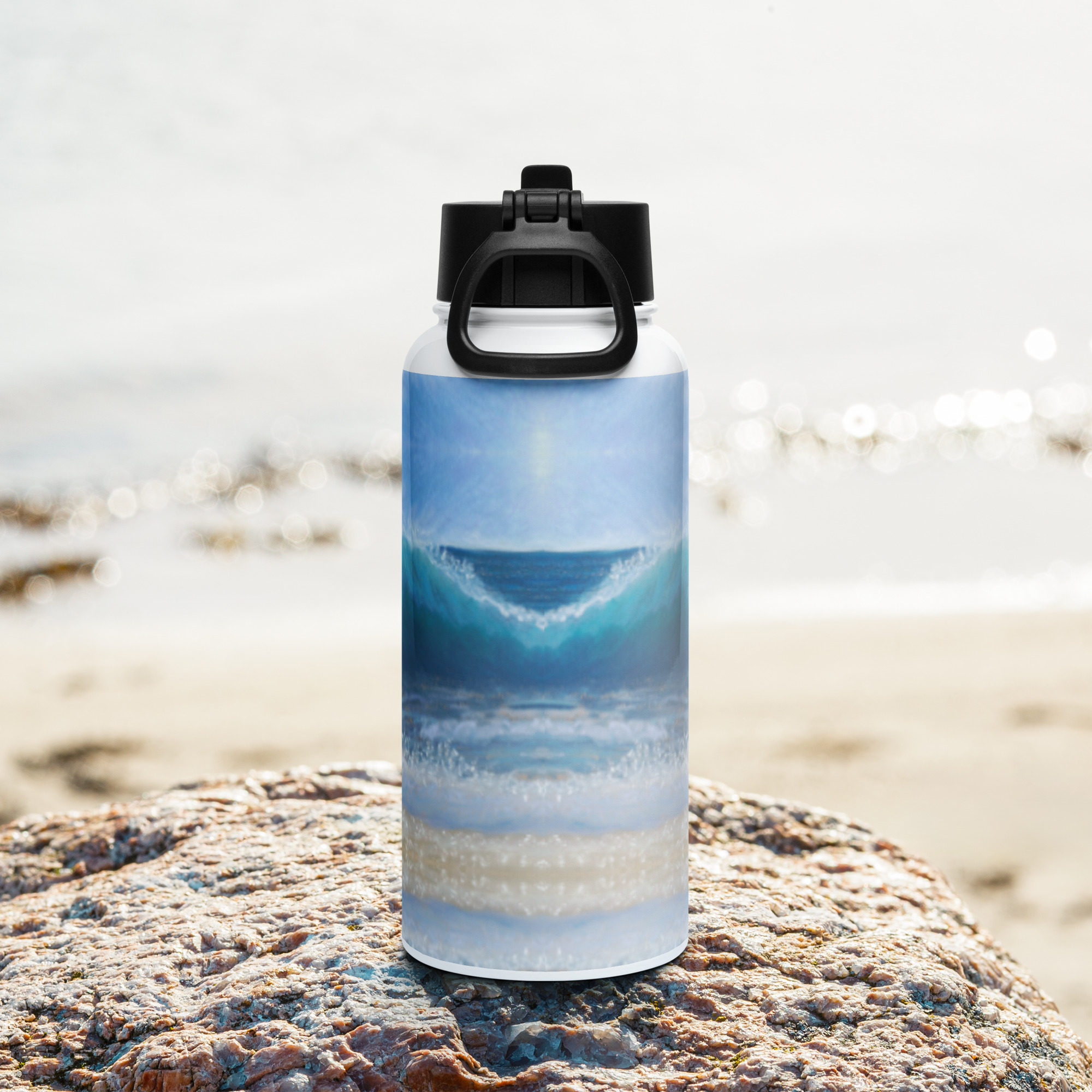 Wave of Comfort Pastel Painting Stainless Steel Water Bottle With Straw - Image 4