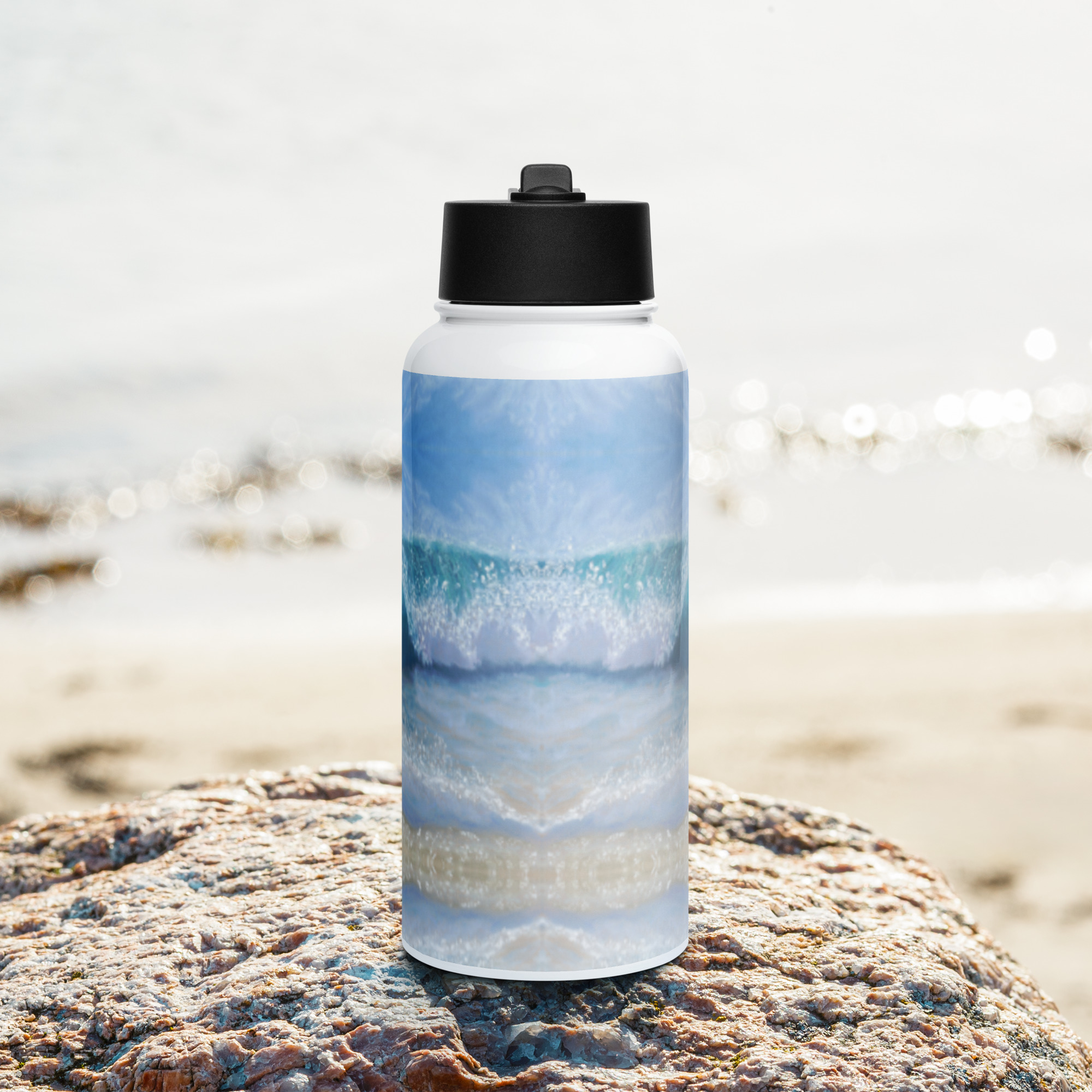 Wave of Comfort Pastel Painting Stainless Steel Water Bottle With Straw - Image 3