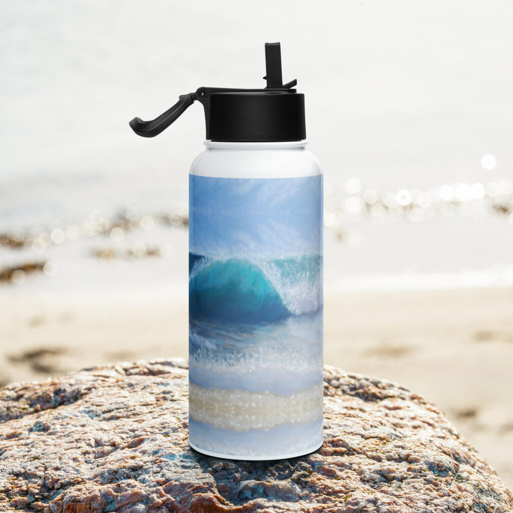 Wave of Comfort Pastel Painting Stainless Steel Water Bottle With Straw