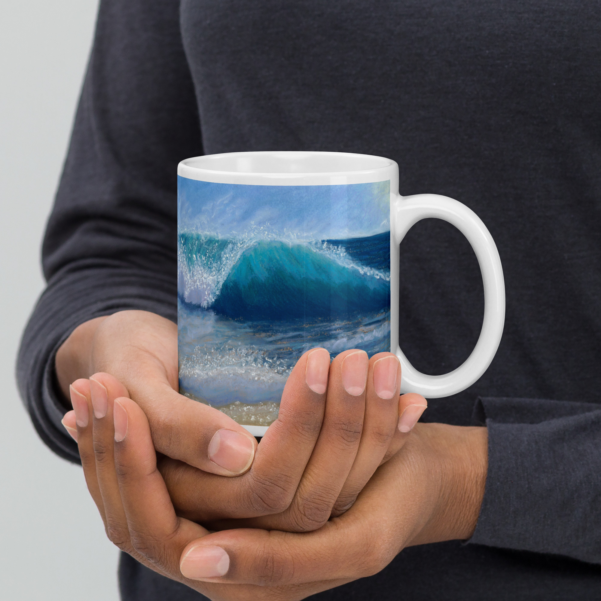 Wave of Comfort Pastel Painting White Glossy Mug - Image 2