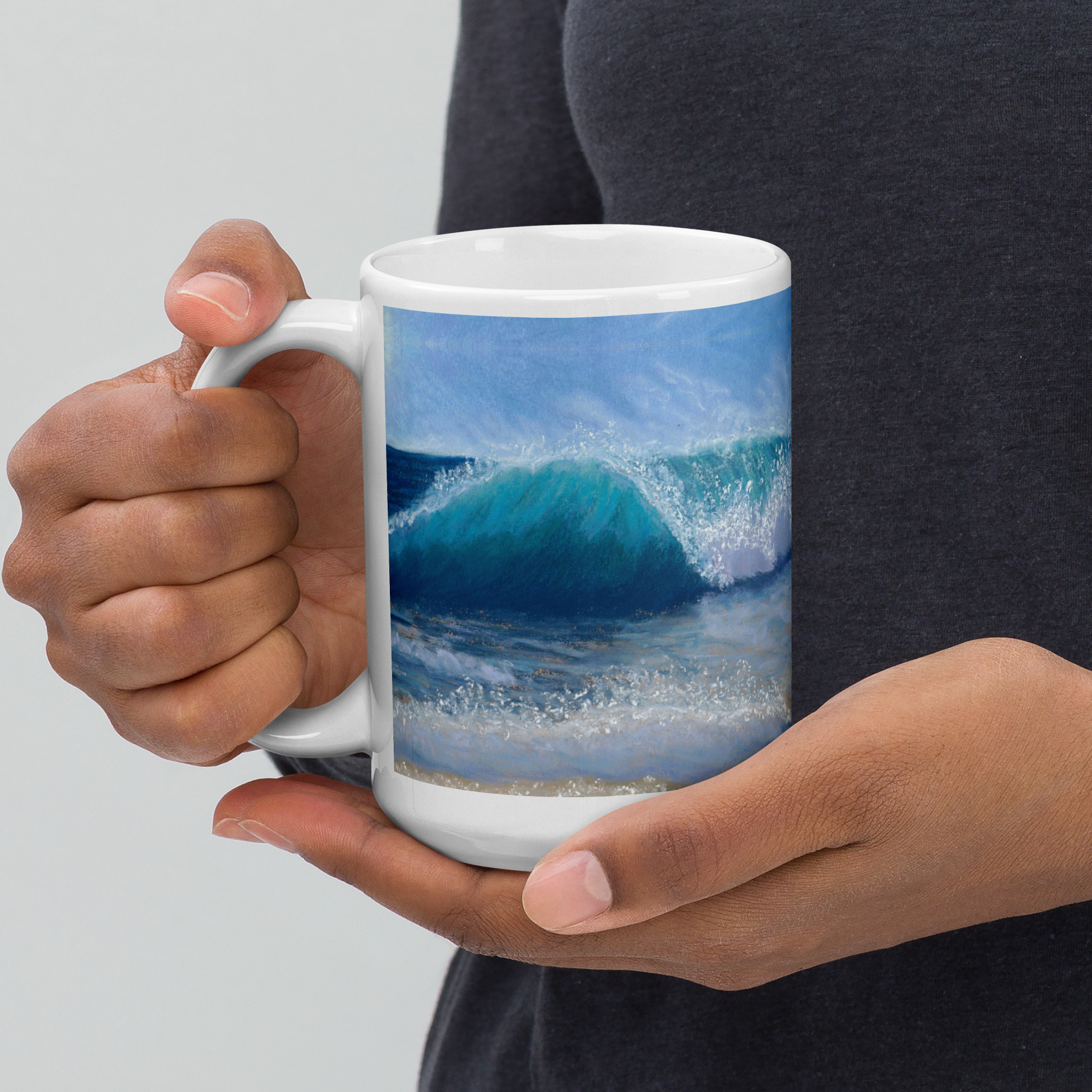 Wave of Comfort Pastel Painting White Glossy Mug - Image 4