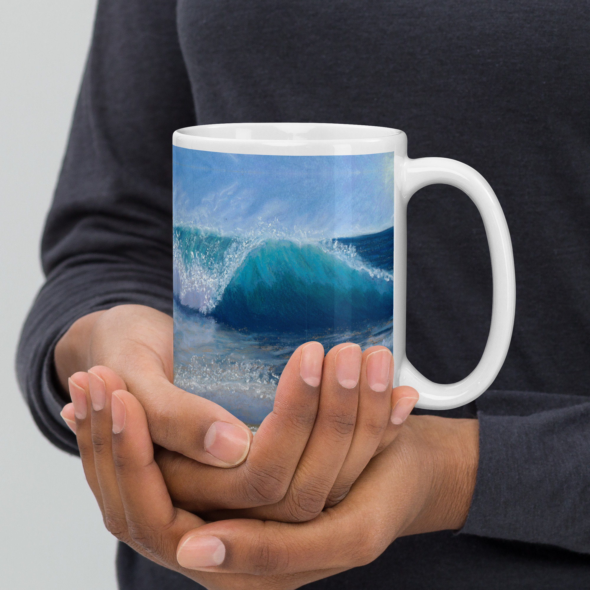 Wave of Comfort Pastel Painting White Glossy Mug - Image 3